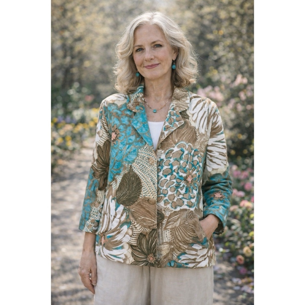 Chico’s Chicos Mary Ellen Jacket 3/4 Sleeve Swing Style Floral Size XL